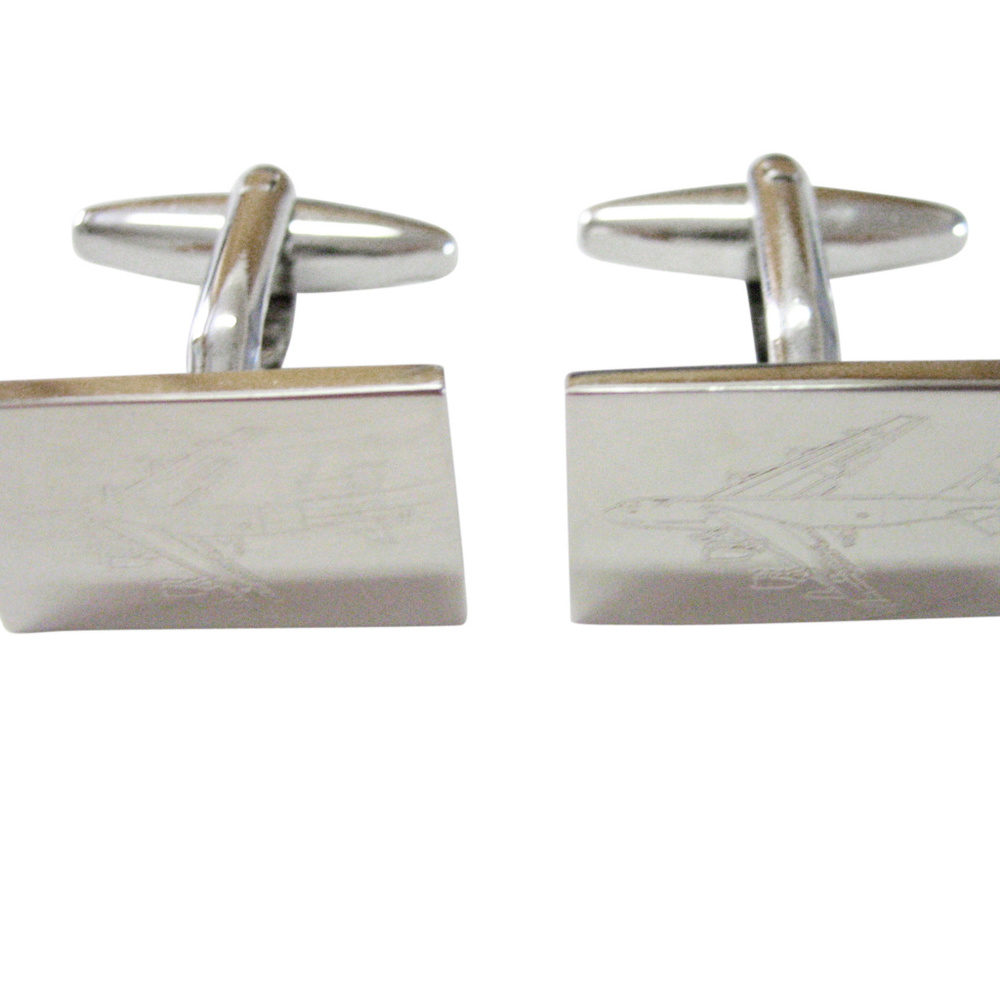 Silver Toned Etched Airplane Cufflinks